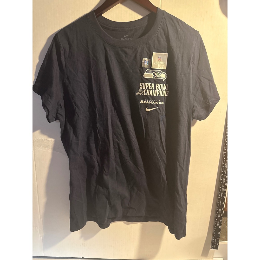 Nike Seattle Seahawks Super Bowl XLVIII Champions T-Shirt Navy Blue XL Brand New